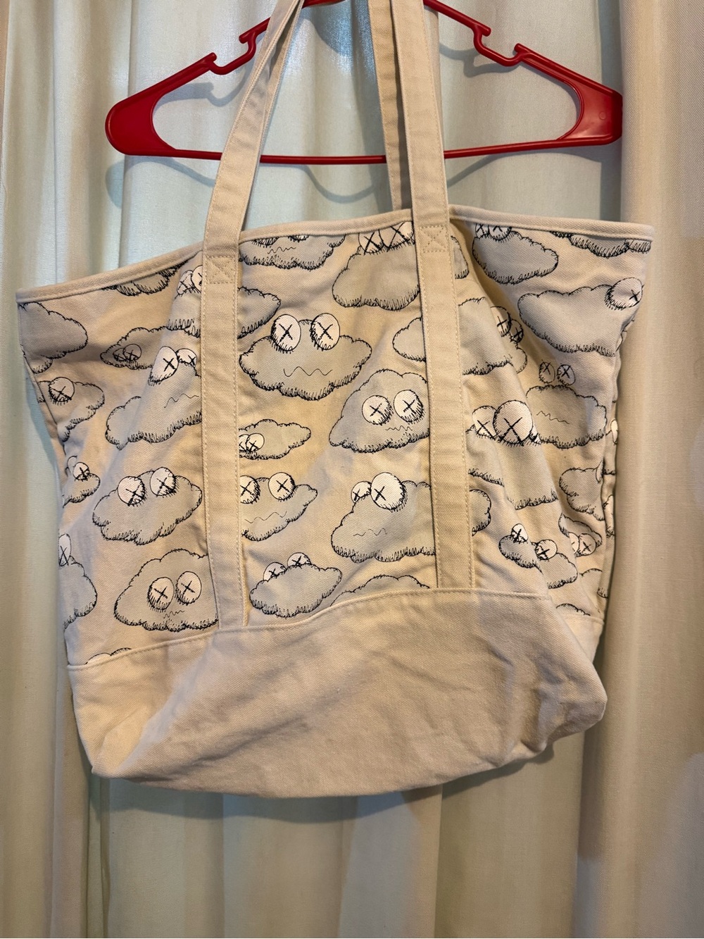 KAWS x UNIQLO SS16 White Clouds Beige Light Brown Canvas Tote Bag Rare